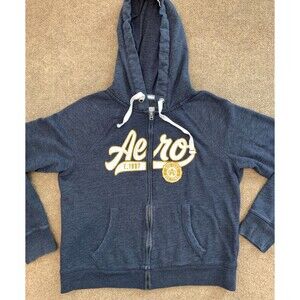 Vintage Aeropostale Hoodie Womens L Spell-Out Brushed Fleece Zip-Up Aero Crest